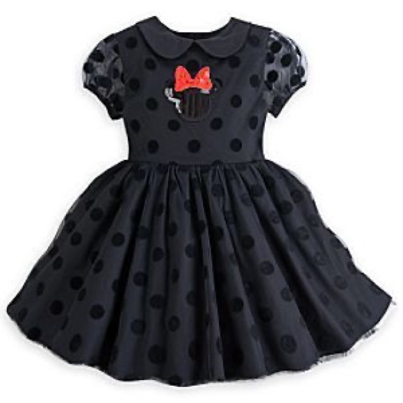 Disney Other - Disney Store Girls Black Minnie Mouse
Polka Dot Dress With Sequin